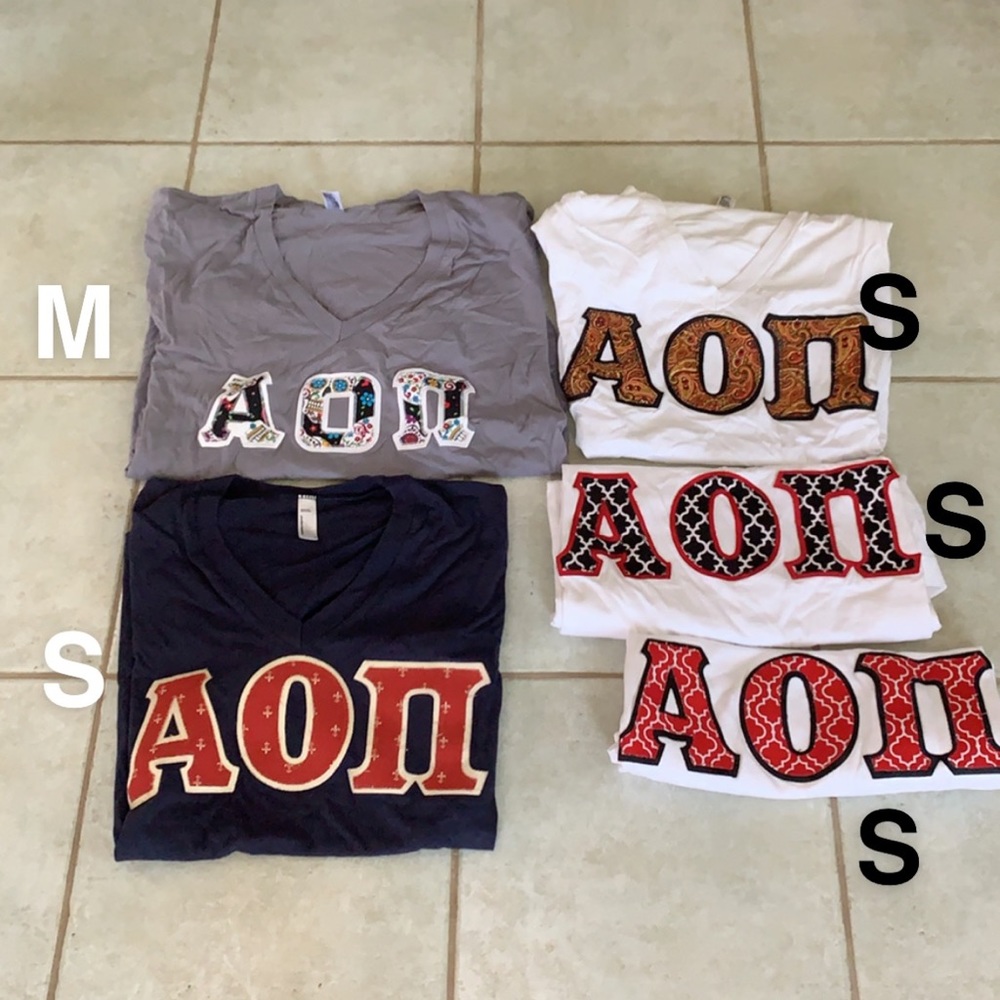 Alpha Omicron Pi stitched shirts. AOII apparel